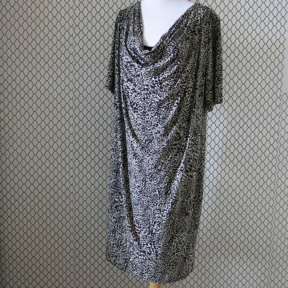 Jones New York Cheetah Print Short Sleeve Cowl Neck Shift  Dress - Size 14 W